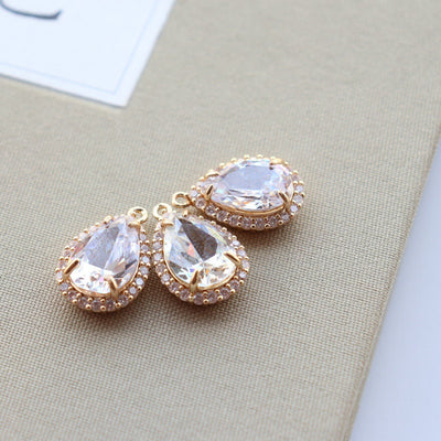 20pcs- Crystal Tiny Teardrop Charms, 14K Gold Plated Teardrop Pendant, 13x18mm, Jewelry Findings JY092-F077