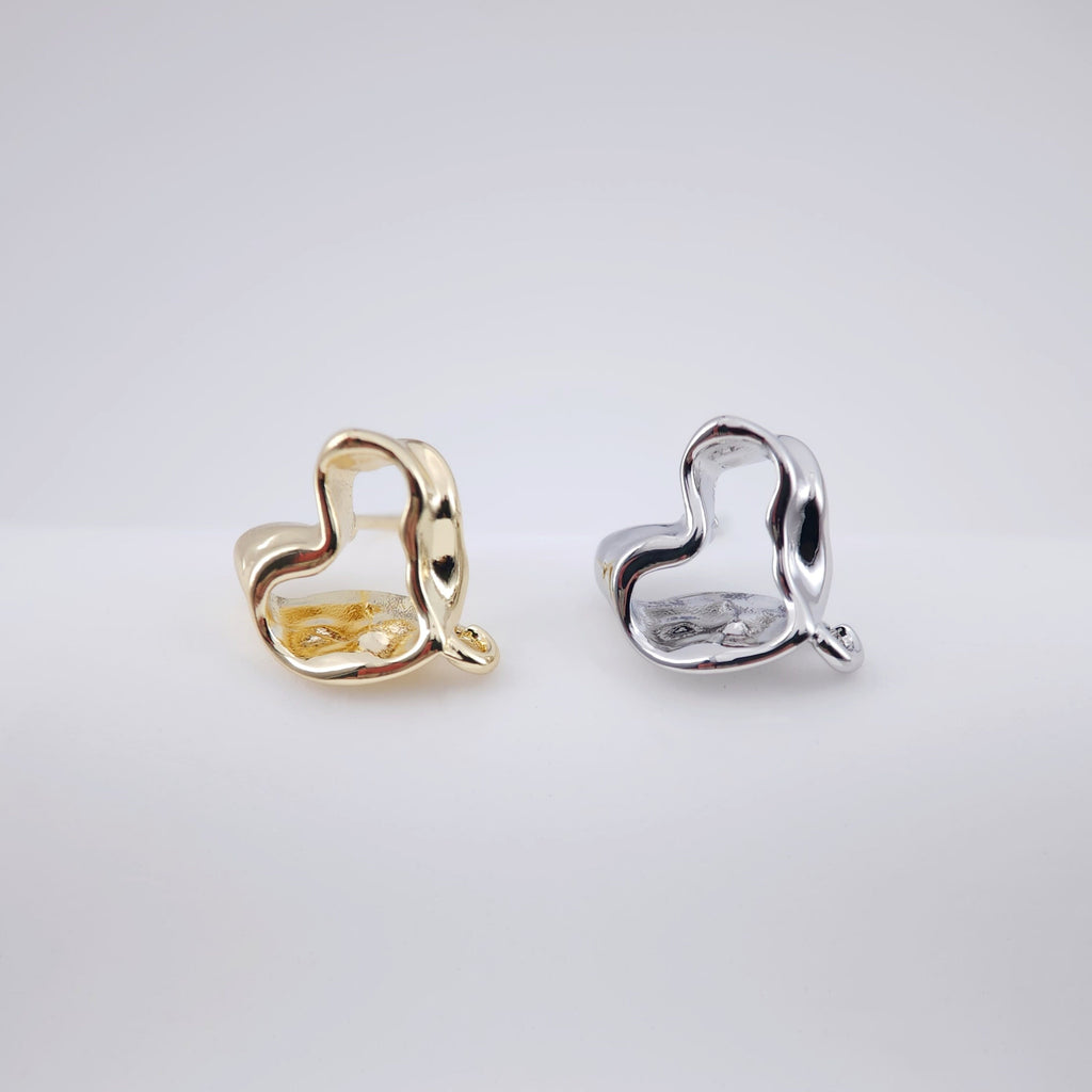 Irregular Heart Shape Post Earrings, Gold Earring Post with Loop, Hypoallergenic, Earring Findings, Handmade Earring Supplies D0046