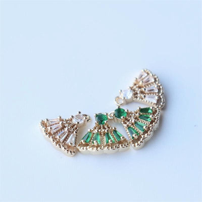 2pcs-CZ Pave Fan Shape Charm, Cubic Zircon Crystal Fan Connector, Earring Charm,Real Gold Plated Brass, Jewelry Findings JY075-F026