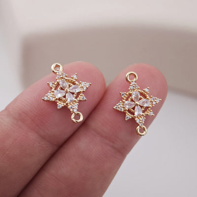 Flower Charm, Cubic Zircon Crystal Flower Pendant, CZ Earring Charms,  Real Gold Plated Brass Earring Charms, Jewelry Findings HL057-F172