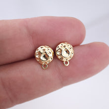 Load image into Gallery viewer, Round Hammered Earring Post Earrings, Gold Earring Post with Loop, Hypoallergenic, Earring Findings, Handmade Earring Supplies D0050
