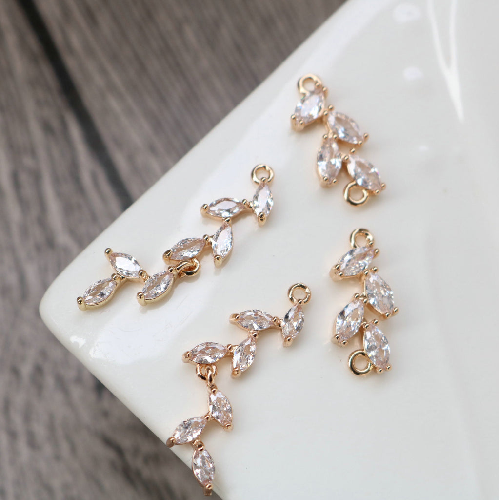 Dijes de hoja de circonita cúbica, colgantes de hoja chapados en oro de 14 quilates, dijes de micropavé para collares, pulseras y pendientes, accesorios de joyería HL086-F176