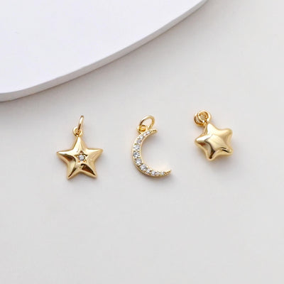 Dijes de estrella con pavé de circonita cúbica, dijes de luna, colgante de pavé de cristal cúbico, chapado en oro de 18 quilates, fabricación de collares y pendientes, accesorios de joyería S1386
