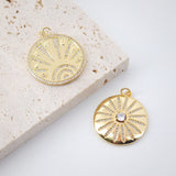 Gold Sun Charm, Cubic Sunshine Round Pendant, 18K Shiny Gold Plated Micro CZ Pave, 28mm, Necklace Making Charm, Jewelry Findings S20729