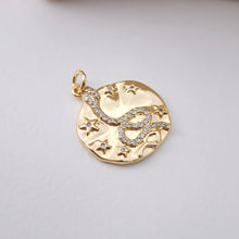 Load image into Gallery viewer, Snake Charm, Dainty CZ Pave, Round Pendant, 18K Gold Plated, Snake Pendant, Bracelet Necklace Making Charm, Jewelry Finding S1213