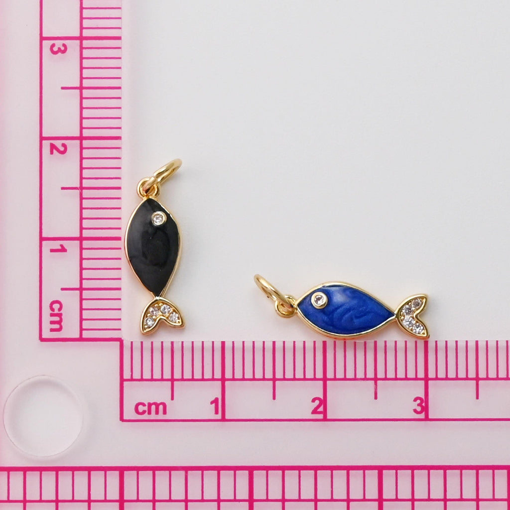 Colgante de pez, dijes de pez esmaltados, circonita pavé, dijes de animales chapados en oro de 18 quilates, para hacer pulseras y collares, accesorios de joyería S1445