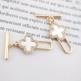 Four Leaf Clover OT Toggle Clasps, 18K Gold Plated OT Buckle, CZ Pave Mother of Pearl, Necklace Closure, Connectors Clasps, ZX050