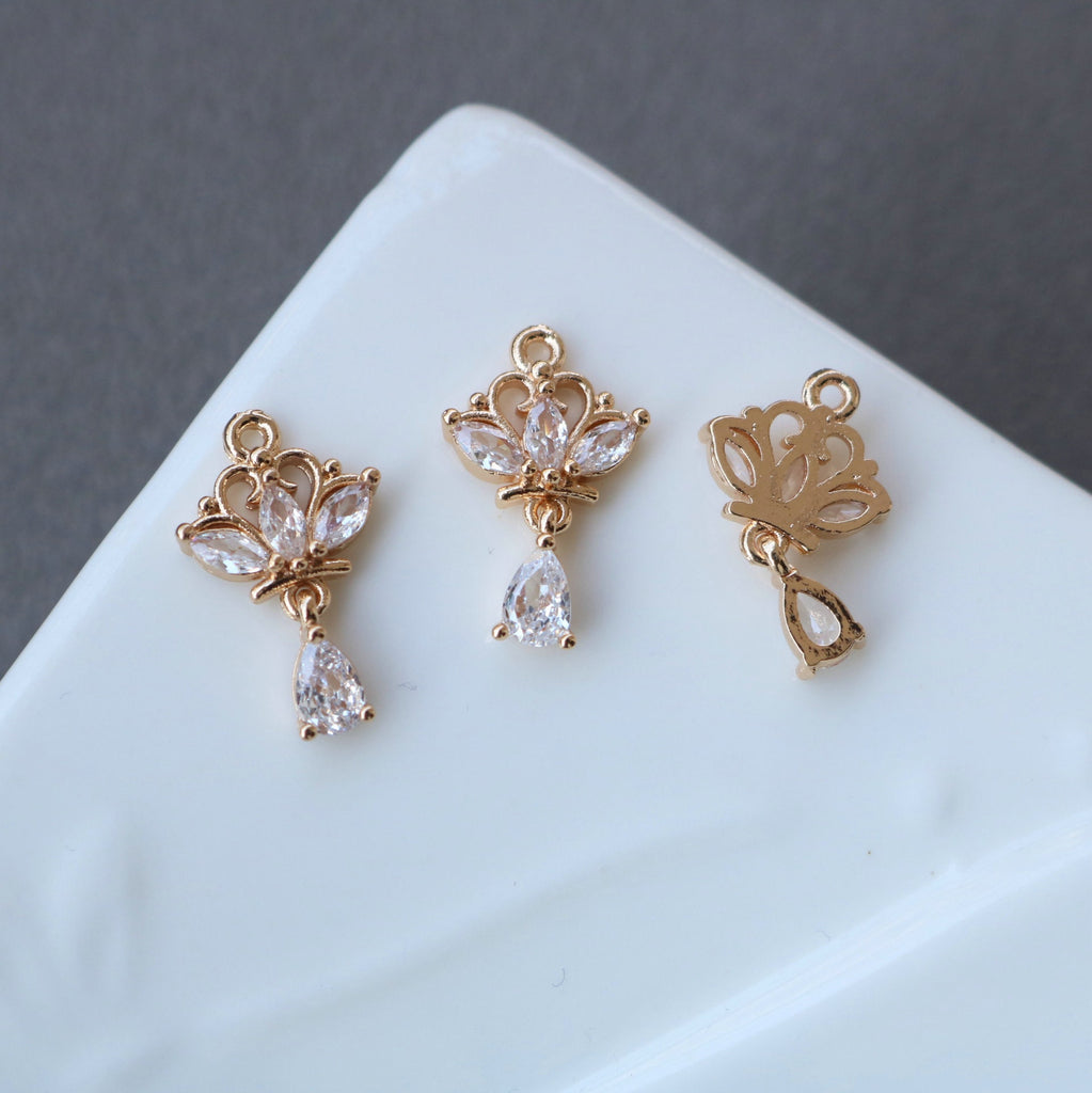 10pcs Cubic Zircon Crystal  Teardrop Charms, CZ Earring Charms,14K Gold Plated Pendant, Jewelry Findings HL112-F013