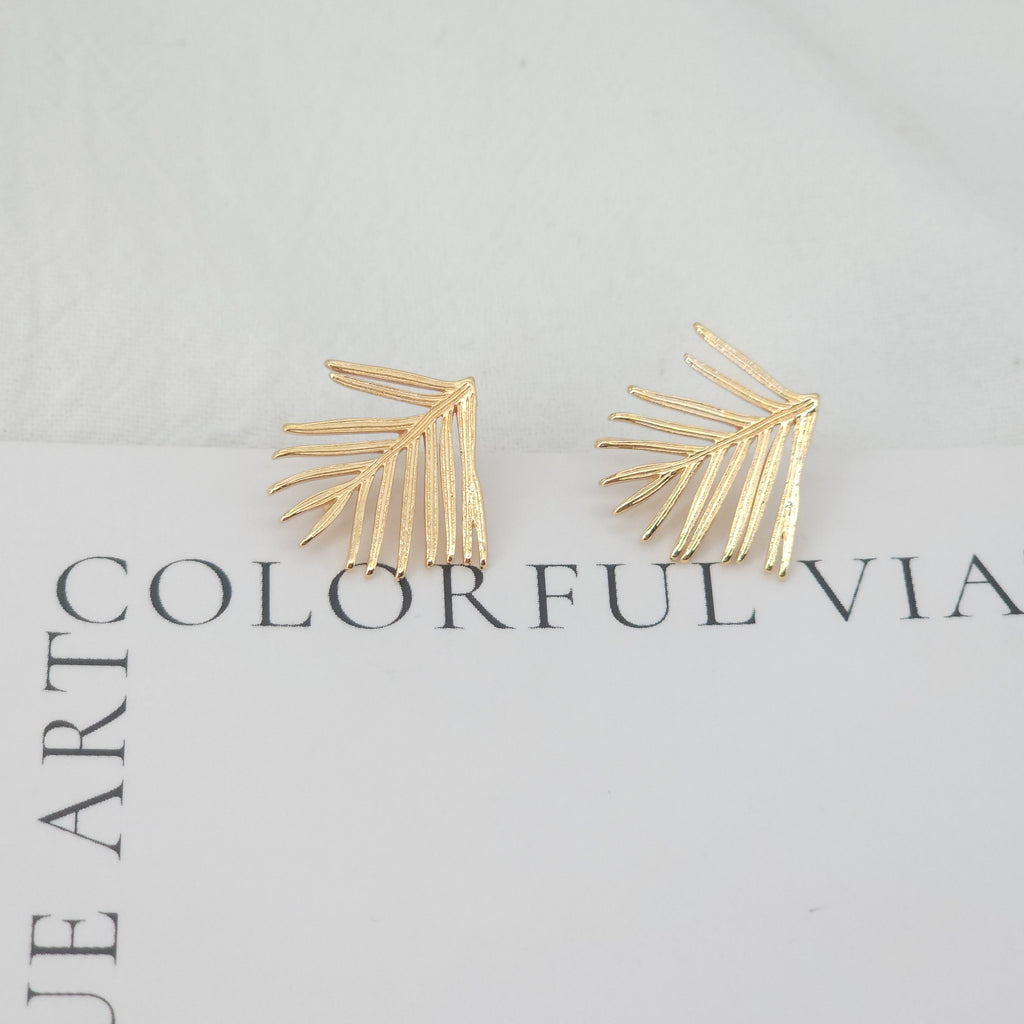 10pcs Gold Fir leaves Earring Post With Loop, S925 Silver Ear Pin Nickel Free Earrings, Ear Stud Loop, Hypoallergenic Earring Findings Z023