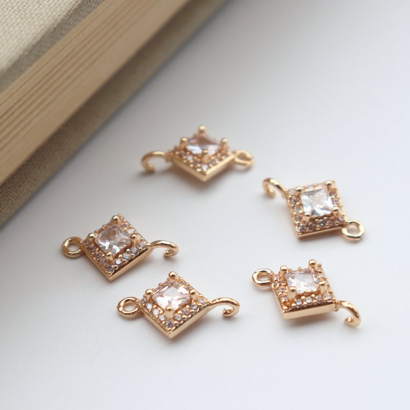 5pcs CZ Pave Small Square Charm, Cubic Zircon Crystal Pendant, Bracelet Necklace Pendant, 14K Real Gold Plated, Jewelry Findings JY042-F170