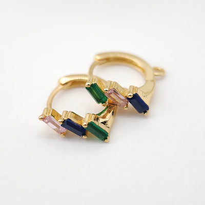 Cubic Ear Hoops Pave Crystal with Loop , 13mm, 18K Gold Plated Leverback Earrings, Huggie Hoops Earring S1057