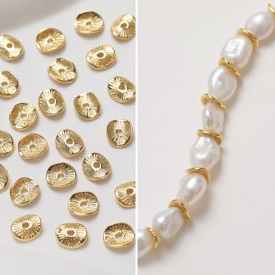 10pcs Curved Spacer Beads, 14K Gold Plated, 8.6mm, Dainty Round Earring Making Beads, Jewelry Finding GZ377