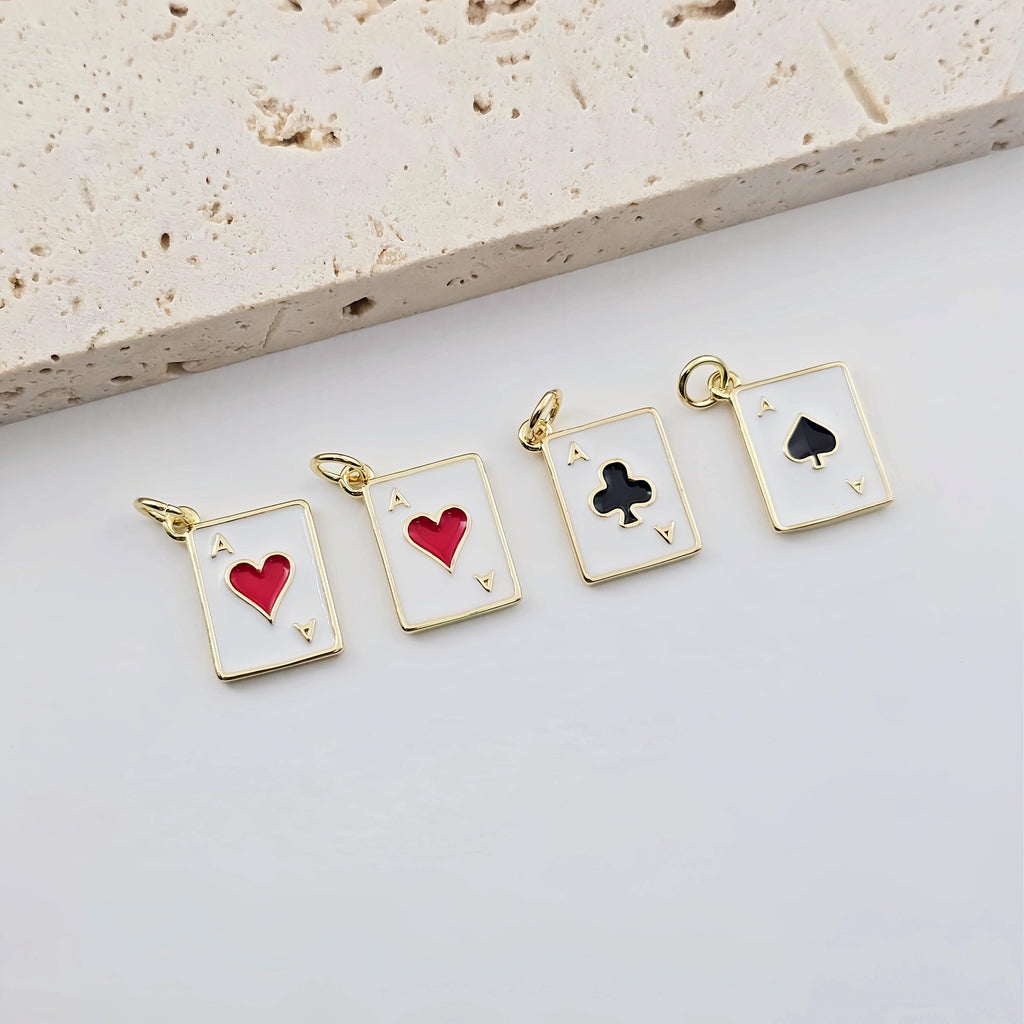 Enamel Poker Pendant, 18K Gold Plated, Necklace Making Charms, Jewelry Findings S1287