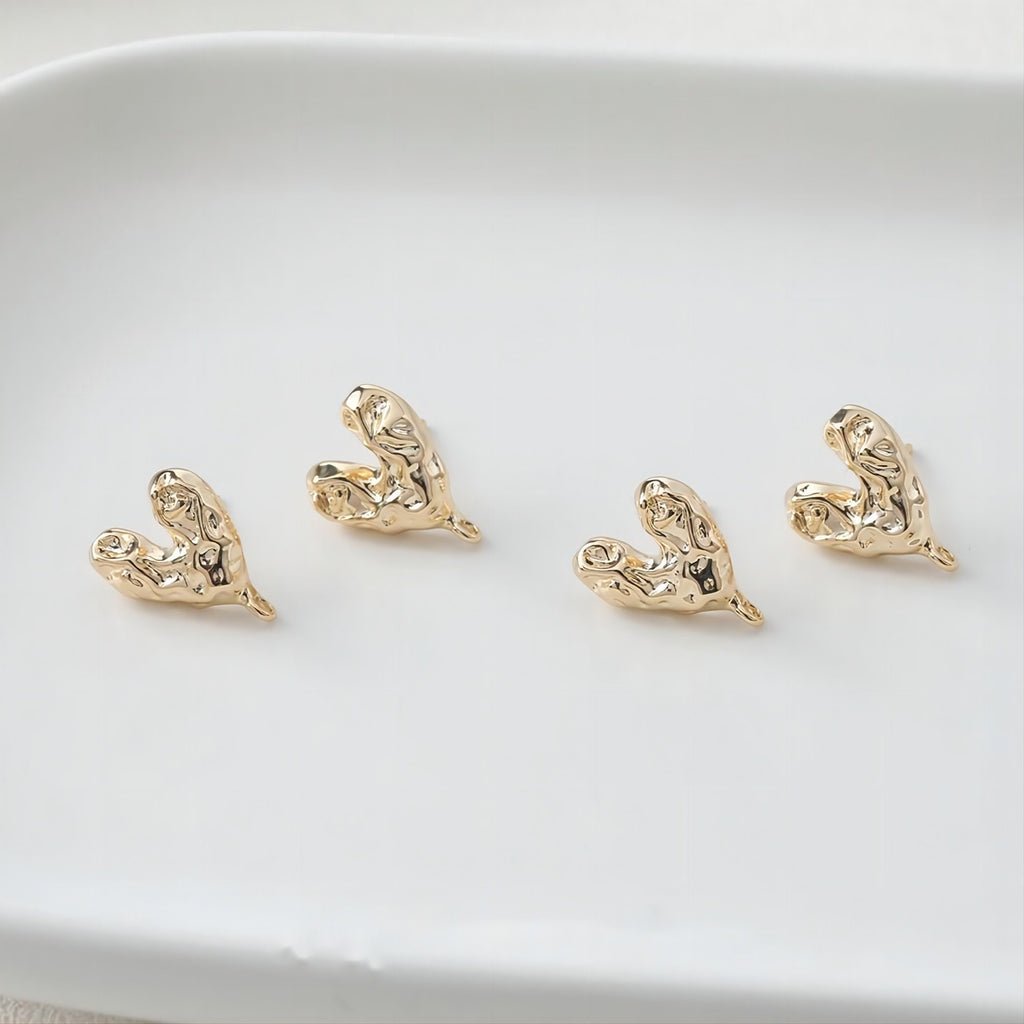 قرط على شكل قلب مطروق، ذهب/فضة عيار 14 قيراط، قرط من الفضة الإسترليني S925 بدون نيكل، قرط على شكل قلب مع حلقة GE007