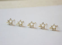 Load image into Gallery viewer, Rectangular Ear Post With Loop, Star, CZ Stone, S925 Silver Ear Pin Nickel Free, Gold Ear Stud, Hypoallergenic Earring Findings GZ179