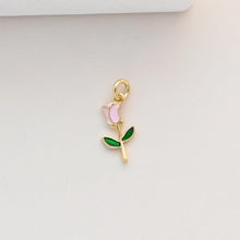 Load image into Gallery viewer, Tiny Rose Flower Charm with loops, Mini Flower, Enamel Pink Rose Charm, Charm for Bracelet Necklace Earring, Jewelry Findings S1327