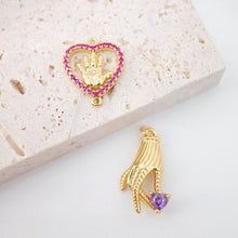 Load image into Gallery viewer, Hand Charm, Heart Shape Connector, 18K Gold Plated CZ Pave Pendant, Neckalce Bracelet Making Pendant, Jewelry Supply Finding S20254