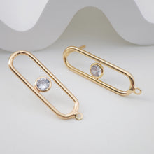 Load image into Gallery viewer, 4pcs Oval Shape Earring Post With Loop, S925 Silver Pin Nickel Free Earrings, Crystal Gemstone Stud, Hypoallergenic Earring Findings ZX195