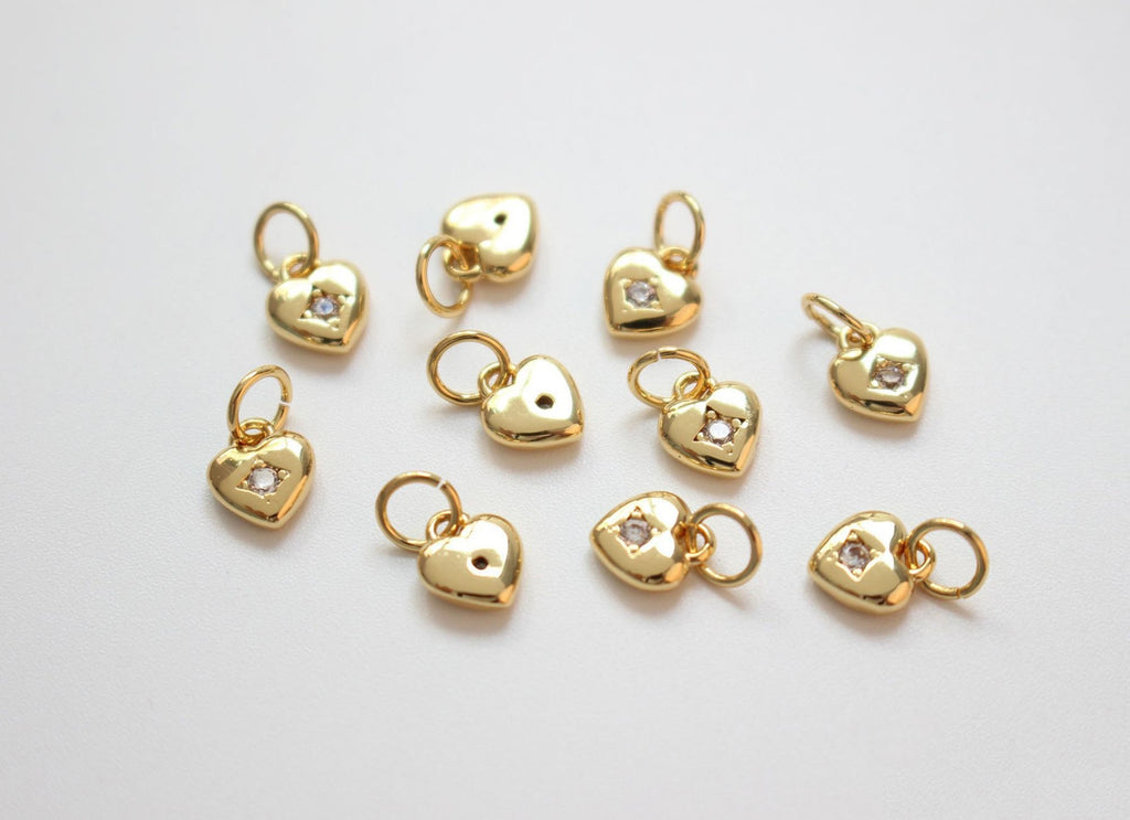 Heart Charms, Crystal Cubic Pave Heart Pendant , 14K Gold Plated, Love Charms, Bracelet Necklace Making Pendants, Jewelry Findings GZ422