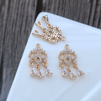10pcs Dream Net Charm, Cubic Zircon Bow Pendant, Drop CZ Earring Charms,  Real Gold Plated Brass Earring Charms, Jewelry Findings HL097-F022