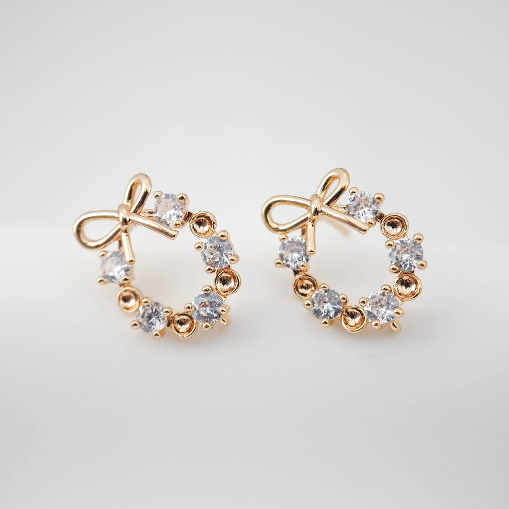 Oval Bow Pave CZ Earring Post, 18K Gold Plated, S925 Silver Pin Nickel Free Earrings, Hypoallergenic Earring Findings ZX213