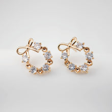 Load image into Gallery viewer, Oval Bow Pave CZ Earring Post, 18K Gold Plated, S925 Silver Pin Nickel Free Earrings, Hypoallergenic Earring Findings ZX213