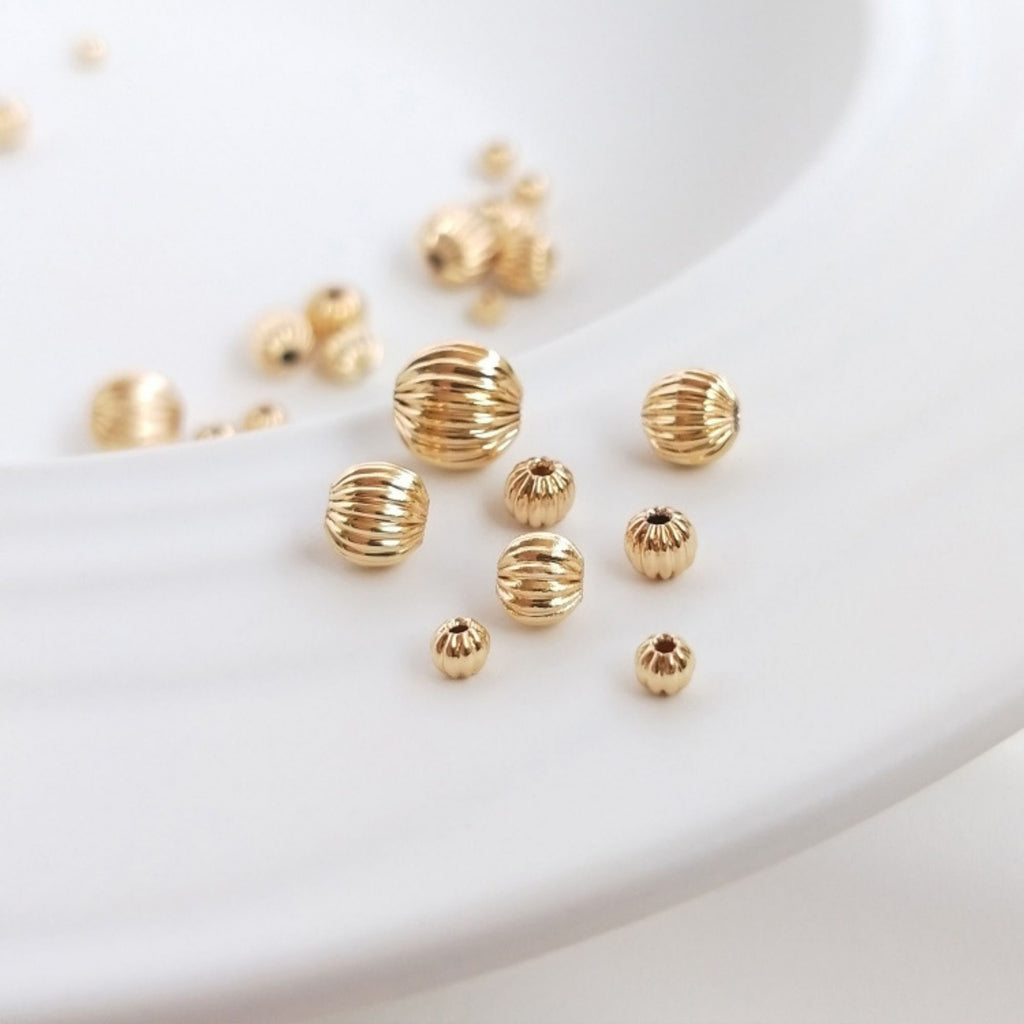50pcs-Corrugated Beads, Spacer Beads, 14K Gold Plated, 3mm,4mm,5mm,6mm,8mm, Bracelet Making Beads, Jewelry Finding TH002-ZX7021