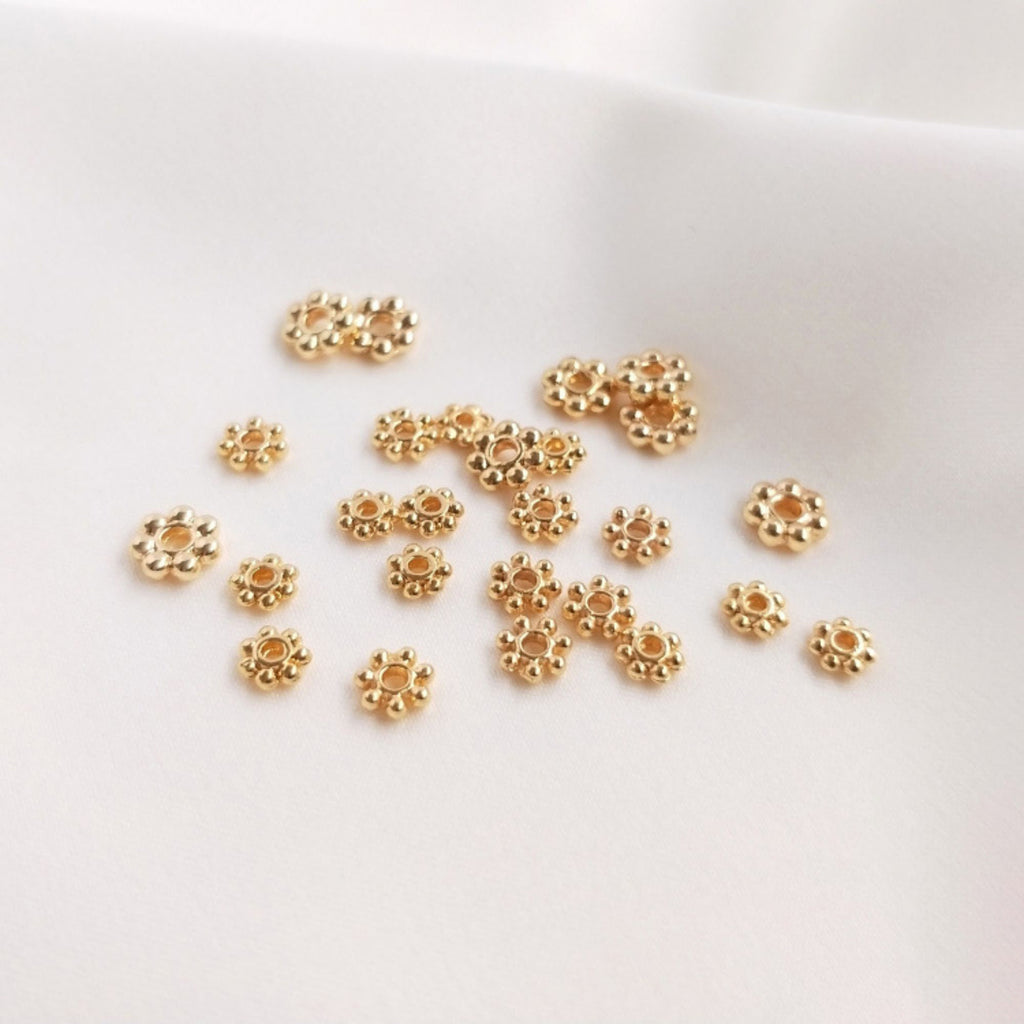 Flower Spacer Beads, 14K Gold Plated, 4mm, 5mm, 6mm, Dainty Earring Making Beads, Jewelry Finding TH016-ZX7036