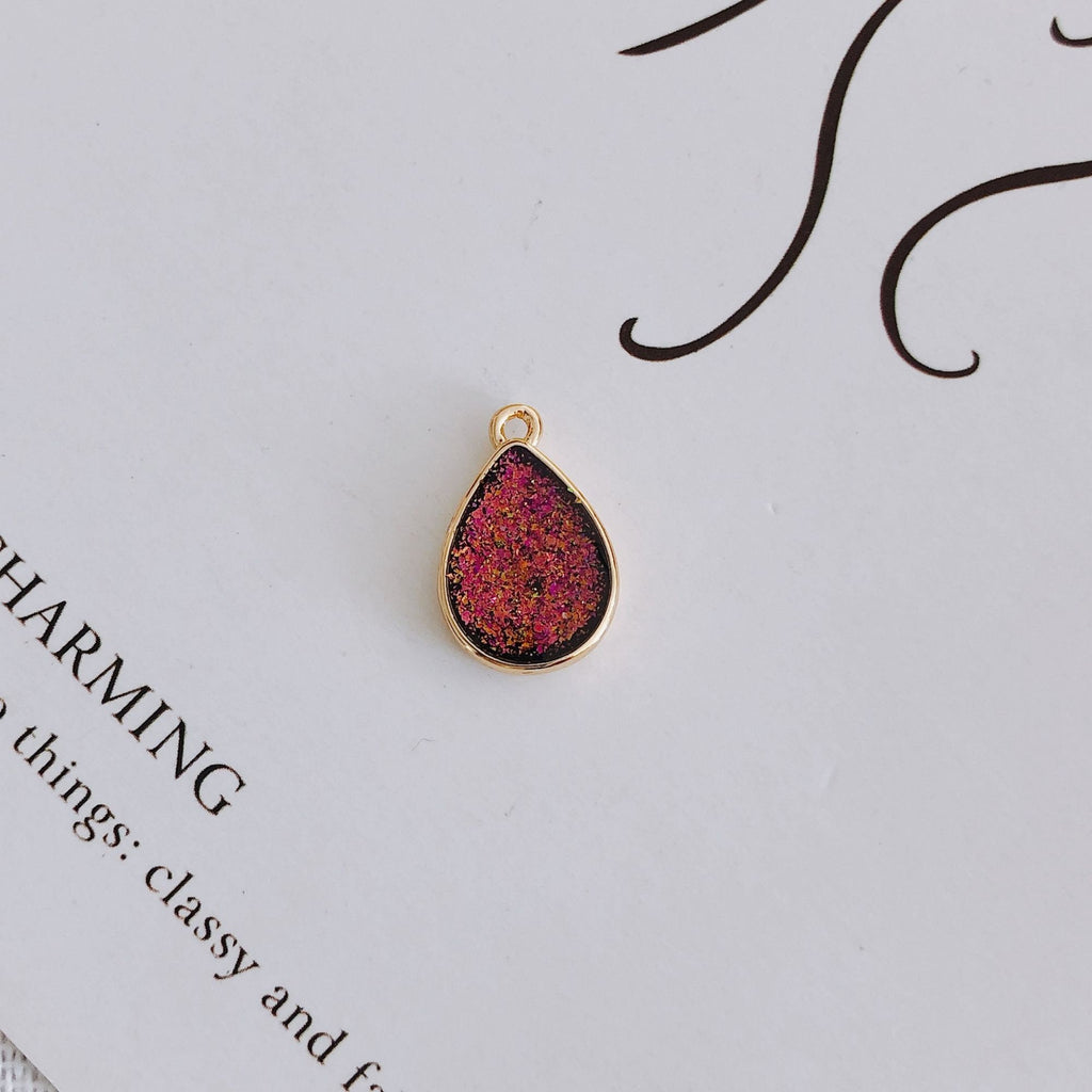 10pcs Faux Opal Drop Pendant, Resin with Gold Foil, Bracelet Necklace Pendant, 14K Real Gold Plated, Jewelry Findings MY040-F220