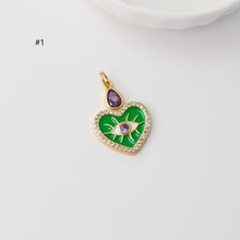Load image into Gallery viewer, Enamel Heart Evil Eye Charm, Rainbow CZ Pave, Round Eye Pendant, 18K Gold Plated, Necklace Making Charm, Jewelry Findings