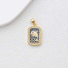 Load image into Gallery viewer, Rectangular Card Charm, Enamel Pendant, 18K Gold Plated, CZ Pave Pendant, Planet Pendant, Necklace Making Charm, Jewelry Findings S1360