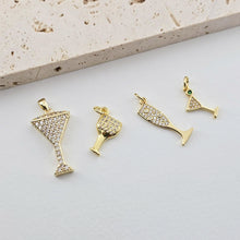 Load image into Gallery viewer, Goblet Pendant, Wine Glass Pendant, 18K Gold CZ Pave Pendant, 18K Gold Plated, Jewelry Findings S1282