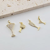 Goblet Pendant, Wine Glass Pendant, 18K Gold CZ Pave Pendant, 18K Gold Plated, Jewelry Findings S1282