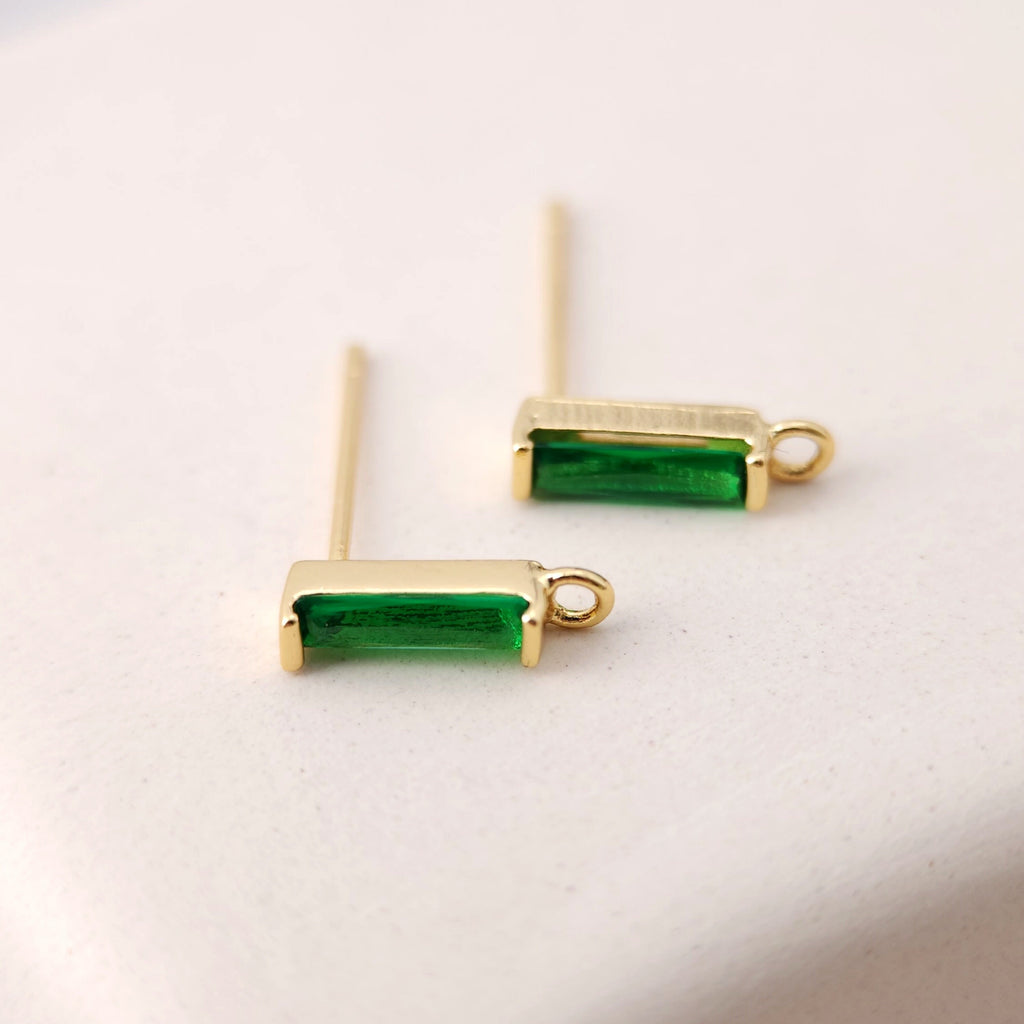 4 pendientes rectangulares con pasadores, pavé de circonitas rojas, verdes y transparentes, de plata S925, sin níquel, chapado en oro de 18 quilates, S1194