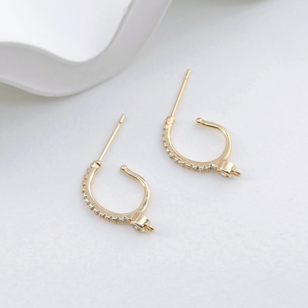 4PCS Arc Wire Ear Post with Loops, CZ Pave Threader Earrings, 16mm, Nickel Free, 18K Gold Plated Earring Finding ZX061