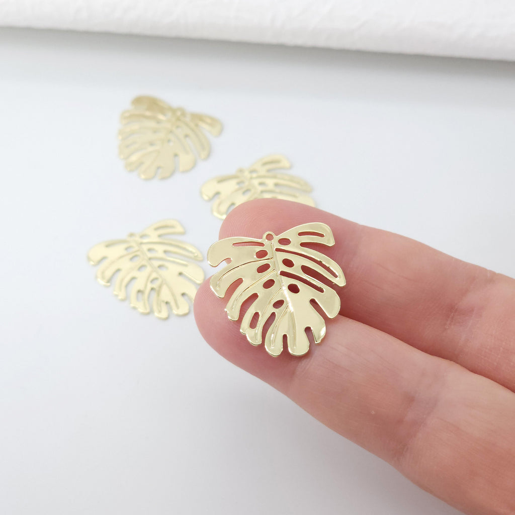 Gold Monstera Leaf  Charms, Metal Blank, 14K Gold/Silver Plated, Monstera deliciosa Pendant, Bracelet Making Pendant D0017