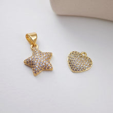Load image into Gallery viewer, Heart Pendant, Star Pendant, Cubic Pave Charm, 18K Gold Plated, Love Pendant, Necklace Making Pendants, Jewelry Findings S1174