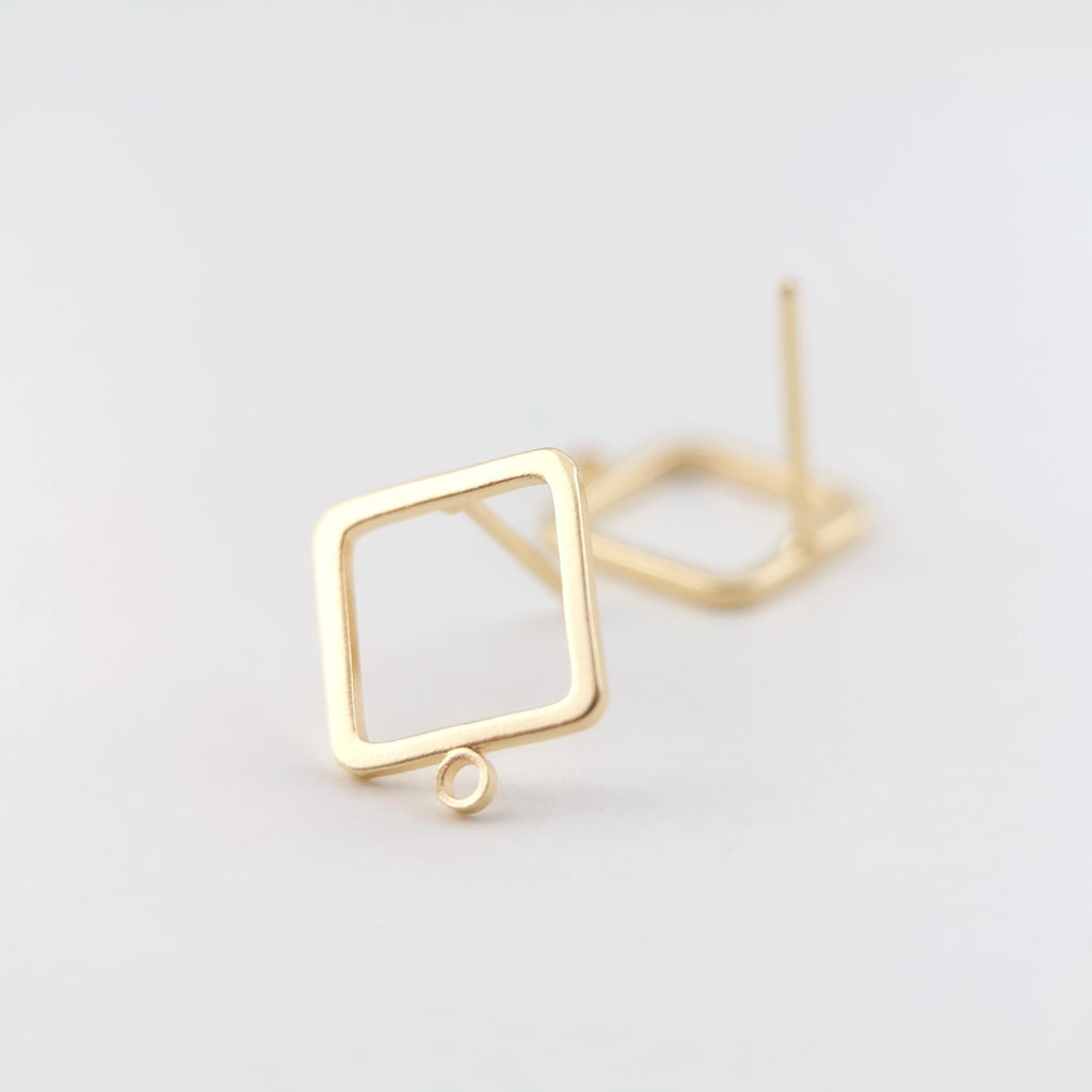10pcs 14K Gold Square Post With Loop, Openwork Square Stud Earring Nickel Free, 12x10mm, Hypoallergenic Earring Findings Z074