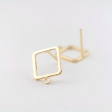 Load image into Gallery viewer, 10pcs 14K Gold Square Post With Loop, Openwork Square Stud Earring Nickel Free, 12x10mm, Hypoallergenic Earring Findings Z074