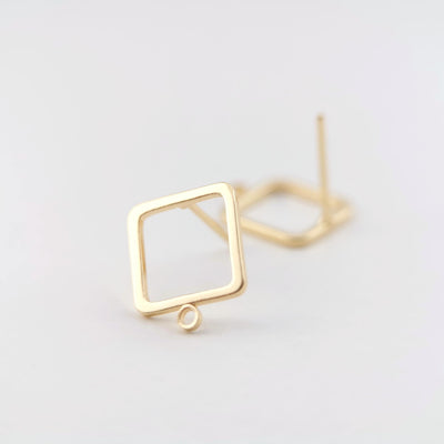 10pcs 14K Gold Square Post With Loop, Openwork Square Stud Earring Nickel Free, 12x10mm, Hypoallergenic Earring Findings Z074