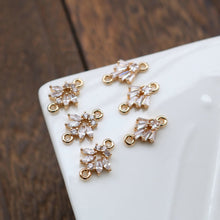 Load image into Gallery viewer, CZ Pave Leaf Connector, Cubic Zircon Crystal Leaf Charm, CZ Earring Charms,Gold Plated Brass Earring Charms, Jewelry Findings HL044-F173