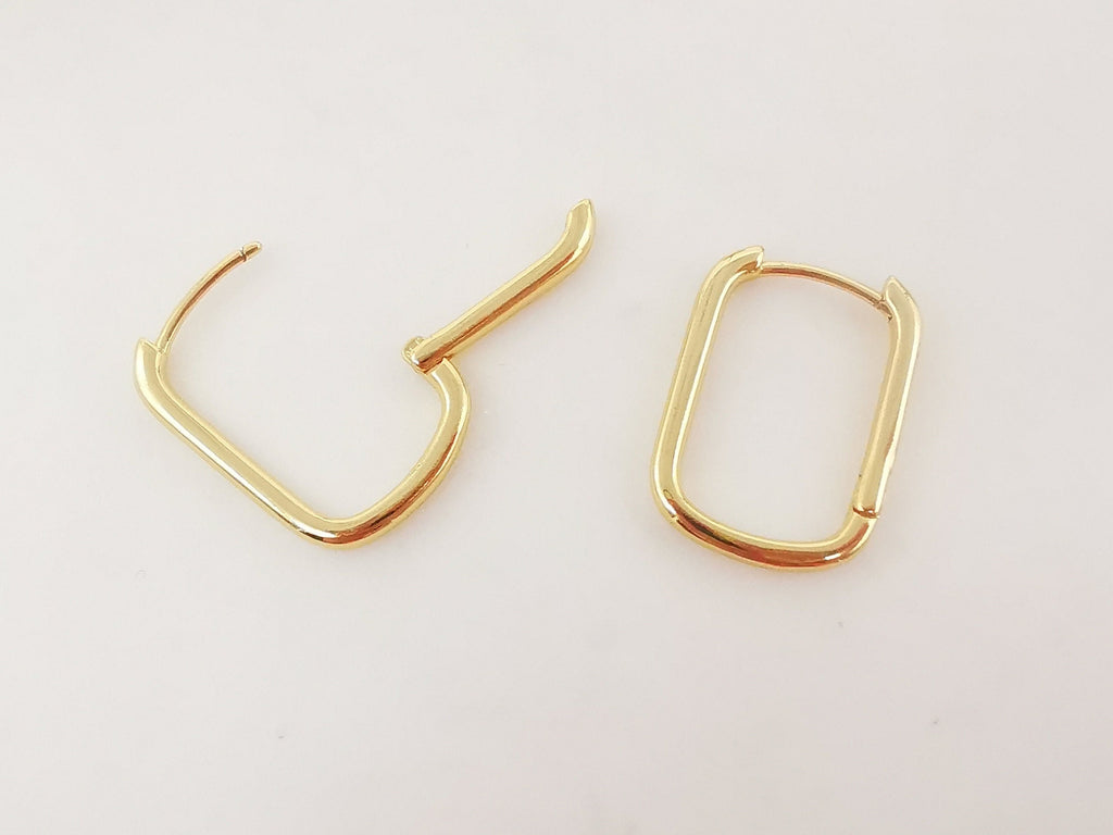 10pcs Gold Rectangle Ear Hoops, 22x16mm, 18K Gold Plated Leverback Earrings, Huggie Hoops Earring S1069