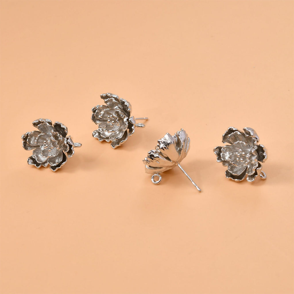 Poste para pendientes de peonía multicapa con aros, pasador de plata S925 sin níquel, aro para pendientes de flor, accesorios hipoalergénicos LL236