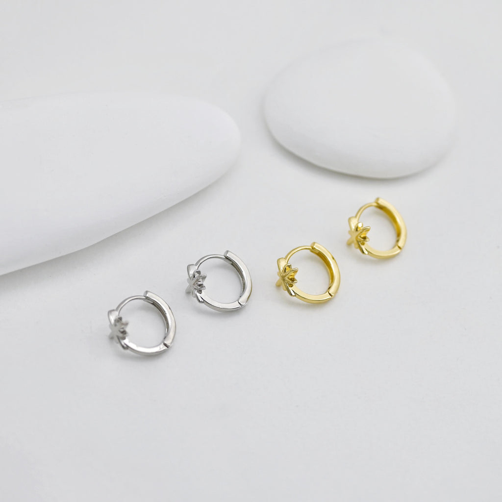 Star Ear Hoops, Round Hoops, 14.5mm, 18K Gold Plated Leverback Earrings, Huggie Hoops Earring D0535
