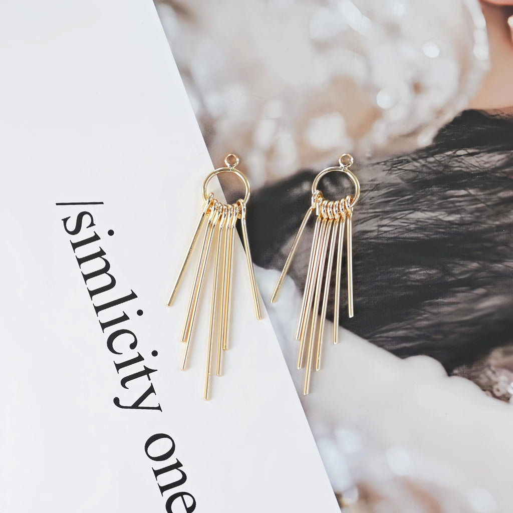 Gold Tassel Pendant with Long Bar, 18K Gold Plated Earring Tassel Pendant, Earring Findings ZX357