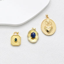 Load image into Gallery viewer, Pleated Square Pendant, Oval Pendant, Cross Heart Charms, Pave CZ, 18K Gold Plated, For Necklace Making, Jewelry Findings S1355