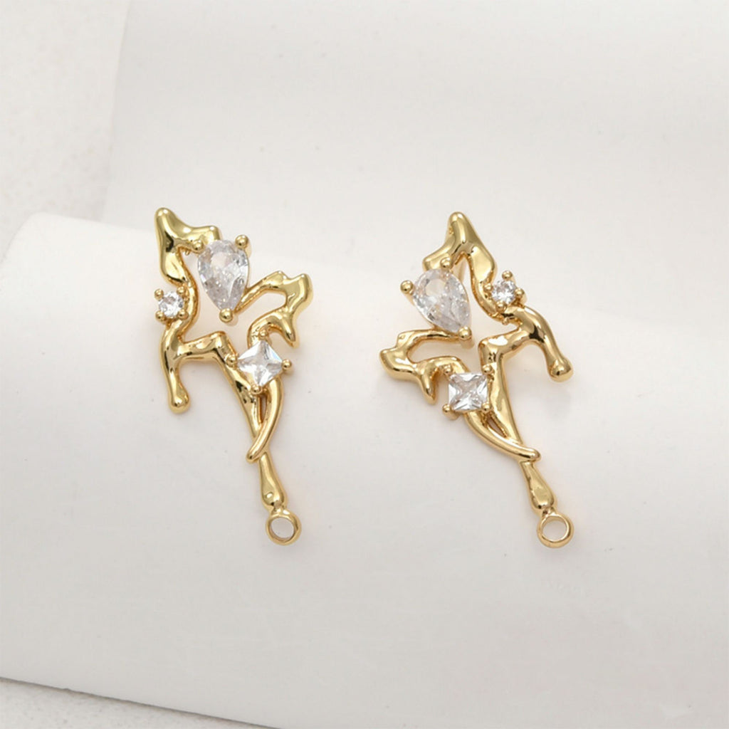 قرط فراشة غير منتظم مع حلقة، ذهب/فضة عيار 14 قيراط، دبوس فضة S925 خالٍ من النيكل، قرط مضاد للحساسية LL208