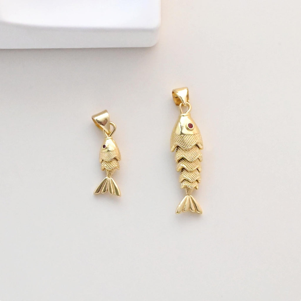 Dijes de pez dorado, dijes chapados en oro de 18 quilates, colgante de espina de pez, dijes para collar, accesorios de joyería S1328