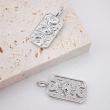 Load image into Gallery viewer, Gold Evil Eye Card Charms, Micro CZ Pave Moon and Star Pendant, 18K Gold Plated Brass, Necklace Making Charms, Jewelry Findings S1005