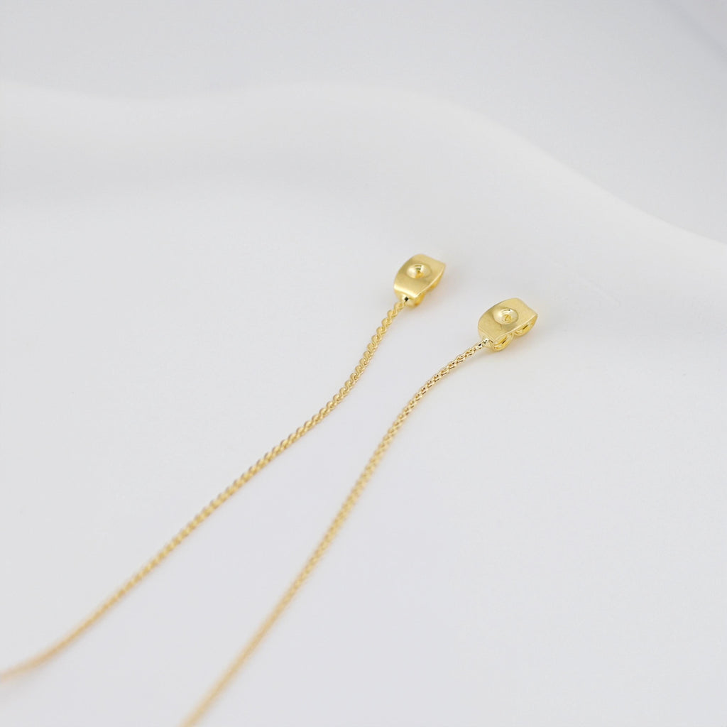 10pcs 18k Real Gold Plated Earring Back with Chain Tassels, Hypoallergenic Earring Backs for Studs, Jewelry making Findings ZX363